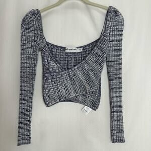 Self Portrait cropped knit top long sleeves gray space dye size small